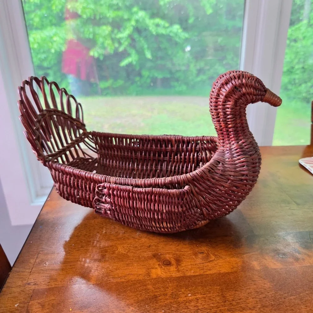 Vintage Wicker Turkey Bird Basket Brown Farmhouse‎ Thanksgiving Decor